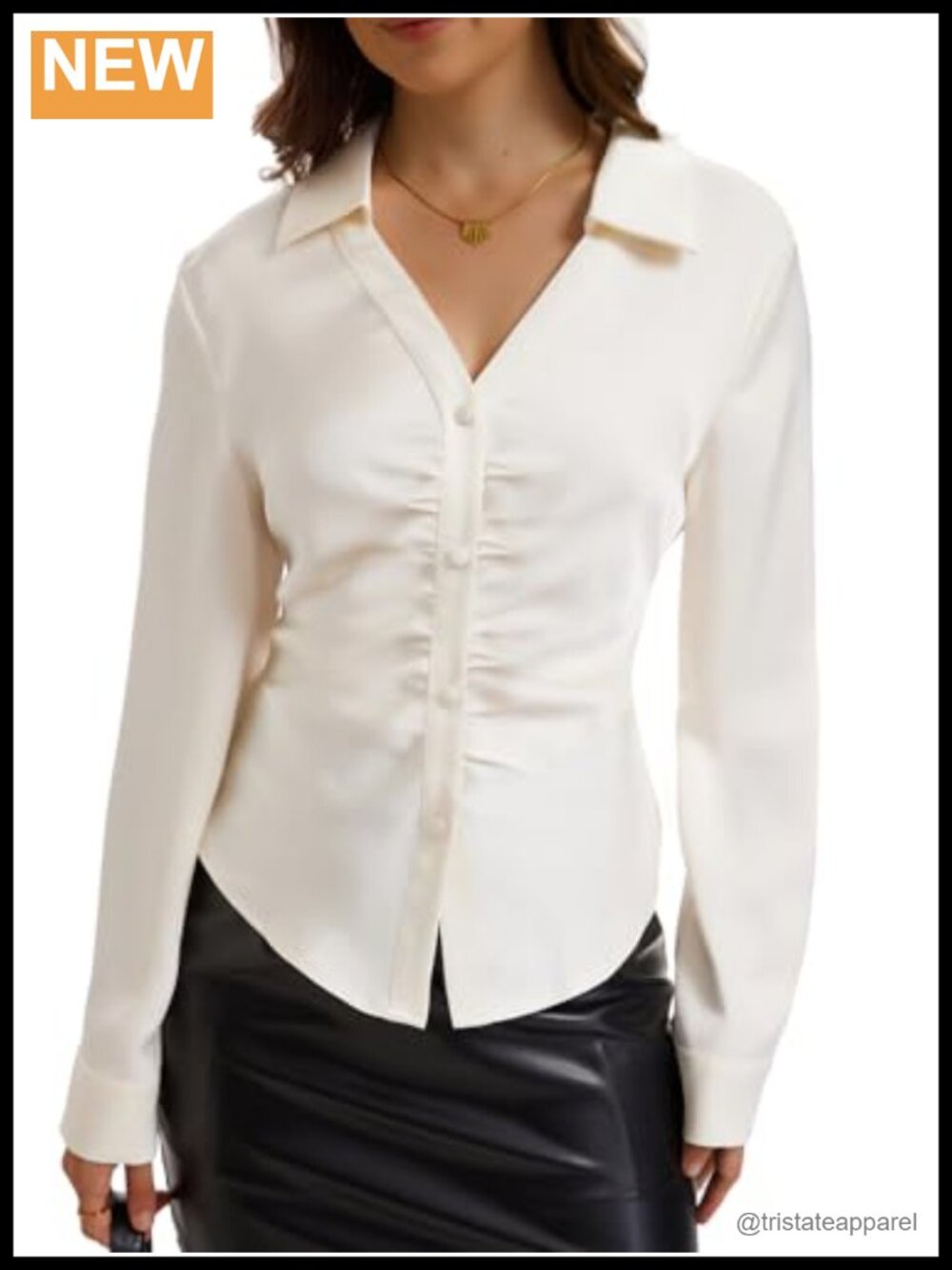Women's Satin Fitted Button Down Blouse Long Sleeve Office Shirt